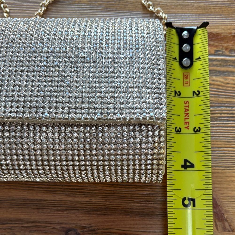 Sparkling Rhinestone Gold Clutch With Gold Chain - Picture 5 of 10